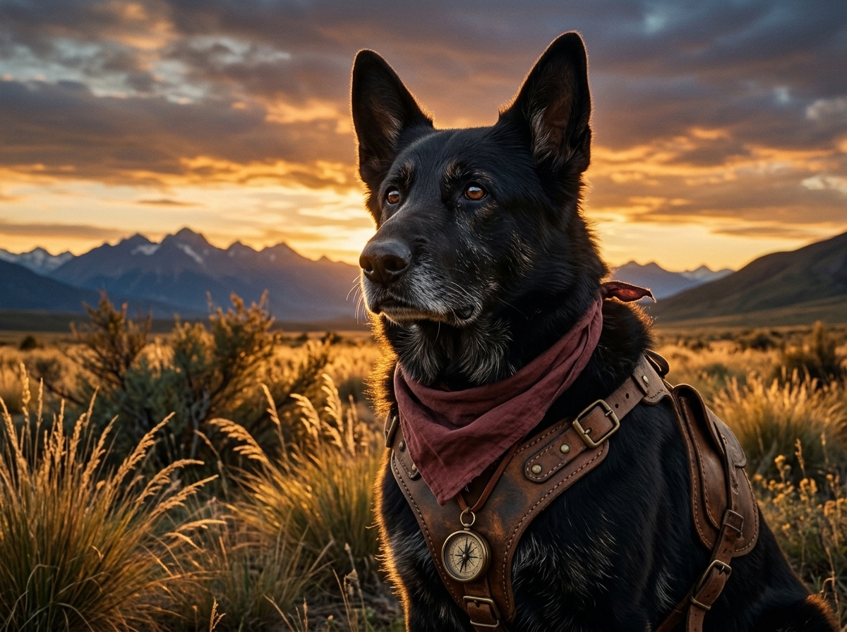 Argentine black German Shepherd Wilderness Traveler custom portrait by BIGBROSTUDIO