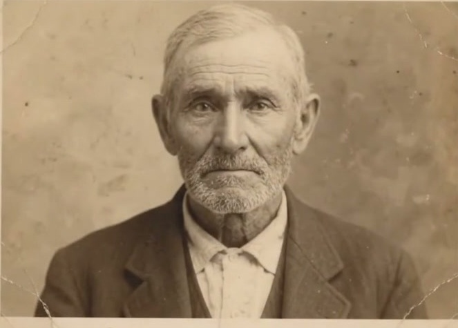 Restored vintage portrait of an elderly grandfather in suit and collar by BIGBROSTUDIO